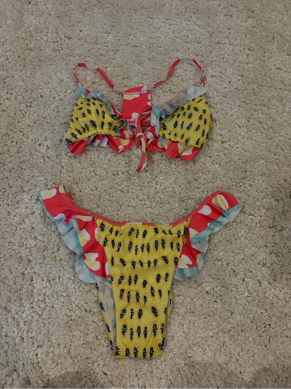 Playful Ruffle Bikini Set - Yellow, Coral & Light Blue
